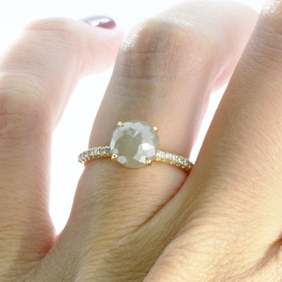 2.03 TCW Round Diamond Engagement Ring 14K Yellow Gold Fancy Yellowish Gray - Picture 4 of 9